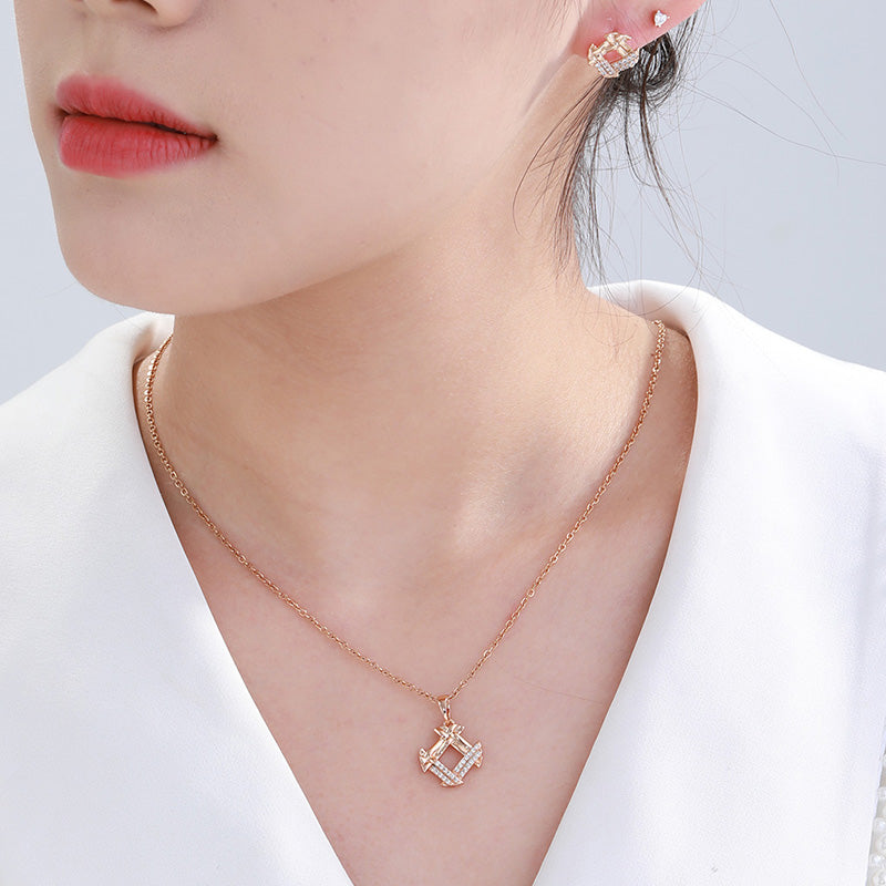 XUPING Simple Style Commute Heart Shape Alloy Copper Alloy Hollow Out Inlay Artificial Gemstones 18K Gold Plated Women's Jewelry Set