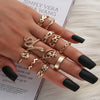 Retro Diamond-studded Turquoise Geometric Ring Set