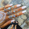 Retro Diamond-studded Turquoise Geometric Ring Set