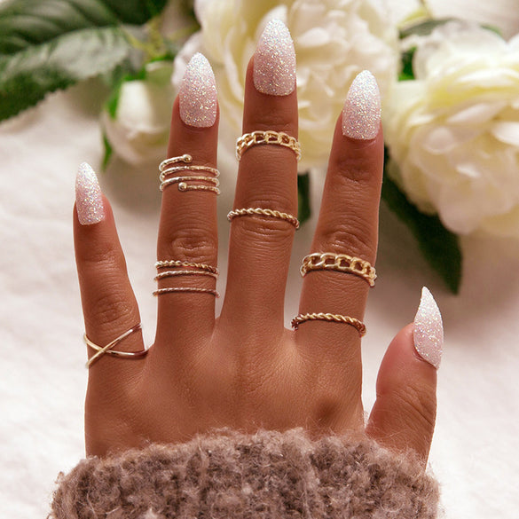Retro Diamond-studded Turquoise Geometric Ring Set
