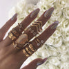 Retro Diamond-studded Turquoise Geometric Ring Set