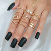 Retro Diamond-studded Turquoise Geometric Ring Set
