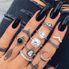 Retro Diamond-studded Turquoise Geometric Ring Set