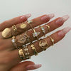 Retro Diamond-studded Turquoise Geometric Ring Set