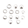 Retro Diamond-studded Turquoise Geometric Ring Set