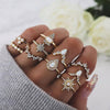 Retro Diamond-studded Turquoise Geometric Ring Set
