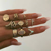 Retro Diamond-studded Turquoise Geometric Ring Set