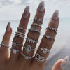 Retro Diamond-studded Turquoise Geometric Ring Set