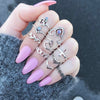 Retro Diamond-studded Turquoise Geometric Ring Set