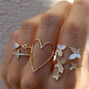 Retro Diamond-studded Turquoise Geometric Ring Set