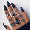 Retro Diamond-studded Turquoise Geometric Ring Set