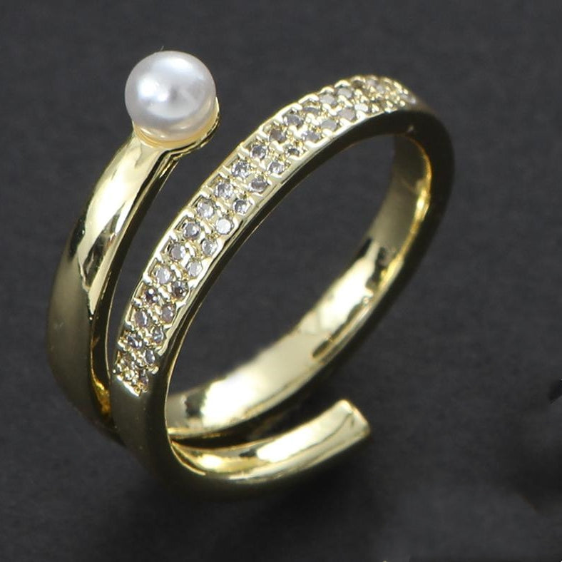 Stainless Steel Casual Simple Style Round Inlay Pearl Zircon Open Rings