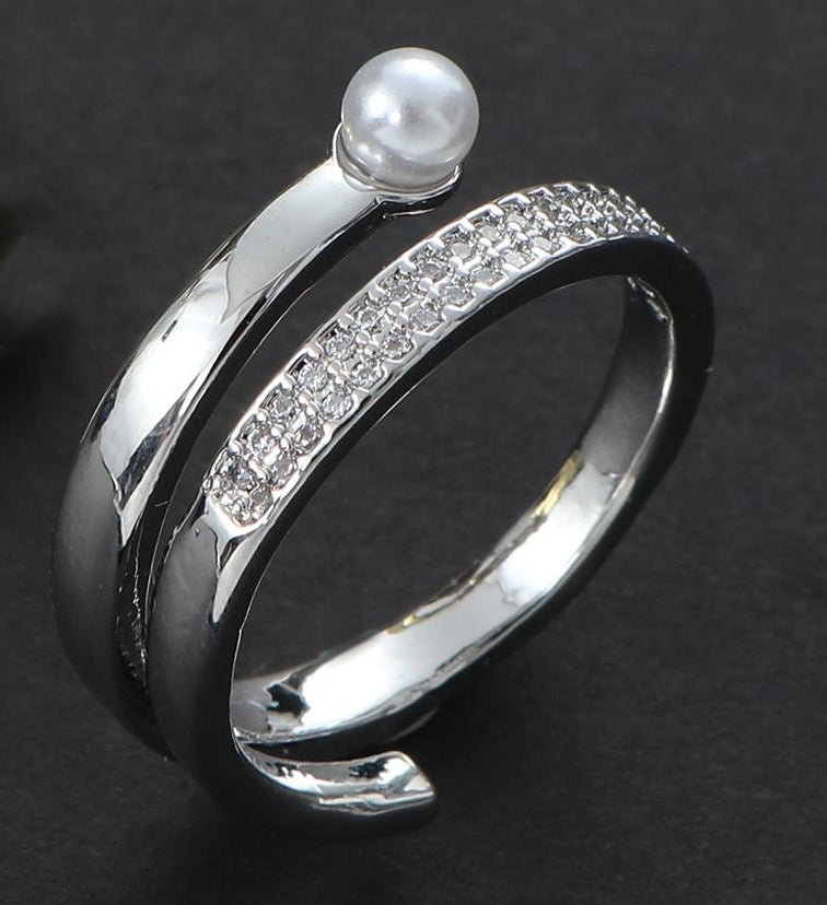 Stainless Steel Casual Simple Style Round Inlay Pearl Zircon Open Rings