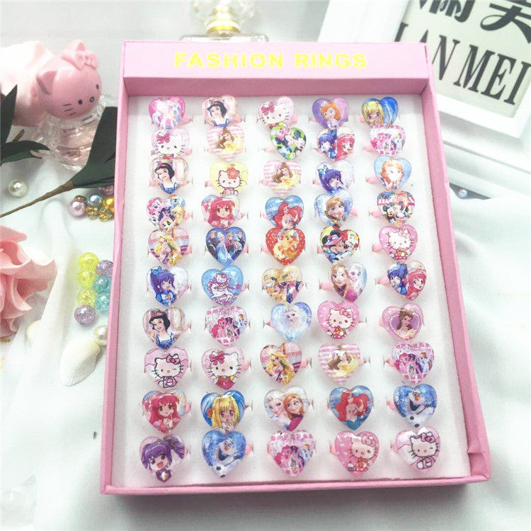 Wholesale Korean Version Cartoon 50pcs Resin Ring Acrylic Children's Toy Plastic Ring