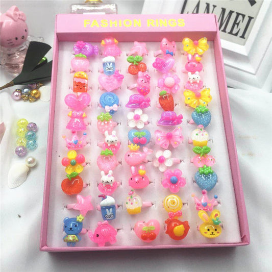 Wholesale Korean Version Cartoon 50pcs Resin Ring Acrylic Children's Toy Plastic Ring