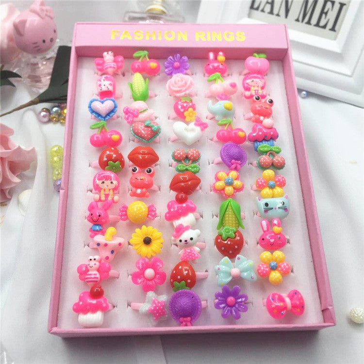 Wholesale Korean Version Cartoon 50pcs Resin Ring Acrylic Children's Toy Plastic Ring