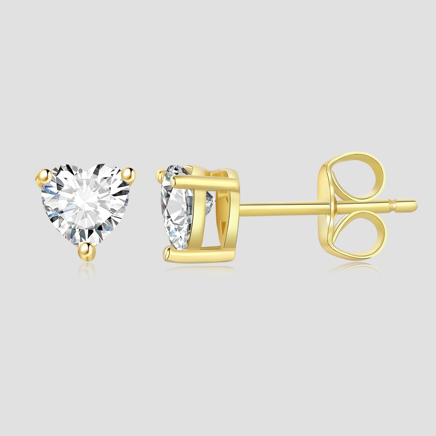 1 Pair IG Style French Style Simple Style Heart Shape Inlay Sterling Silver Zircon 14K Gold Plated Ear Studs