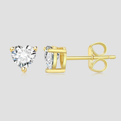 1 Pair IG Style French Style Simple Style Heart Shape Inlay Sterling Silver Zircon 14K Gold Plated Ear Studs