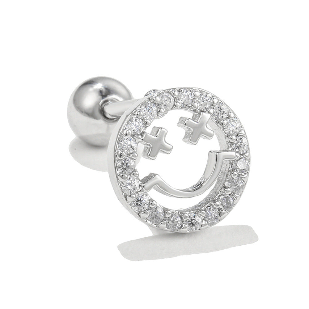 Classic Smiley Face Copper Ear Studs Piercing Screw Ball Creative Hollow Smile Ear Studs