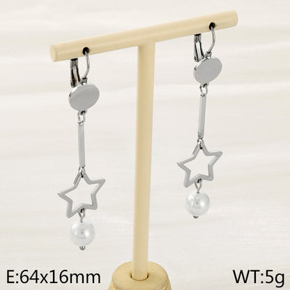 1 Pair Simple Style Star Inlay 304 Stainless Steel Pearl Drop Earrings