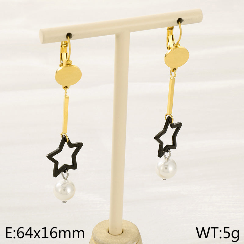 1 Pair Simple Style Star Inlay 304 Stainless Steel Pearl Drop Earrings