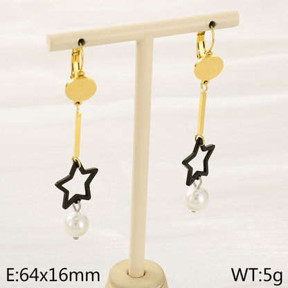 1 Pair Simple Style Star Inlay 304 Stainless Steel Pearl Drop Earrings