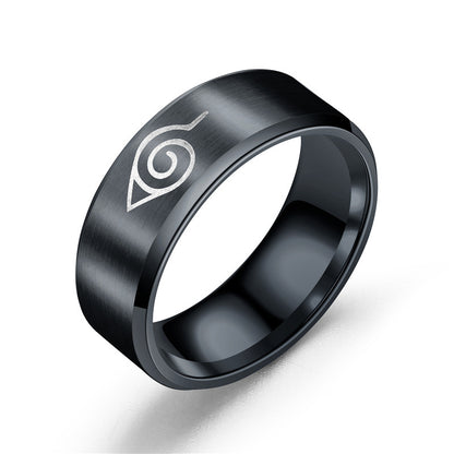 Anime Peripheral Naruto Ring Stainless Steel Men's Lettering Ring