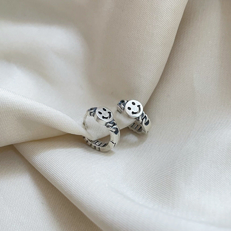 Fashion Circle Heart Shape Smiley Face Silver Earrings Plating 925 Silver Earrings