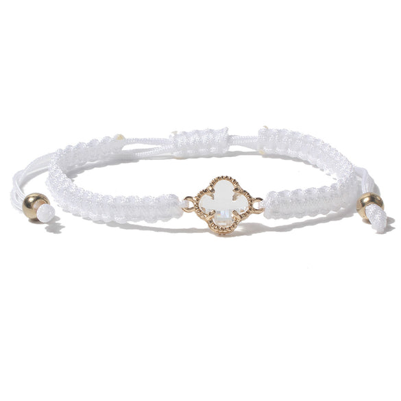 Sweet Four Leaf Clover Alloy Drawstring Knitting Crystal Women's Bracelets