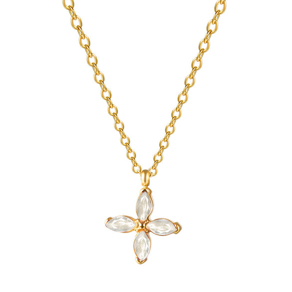 Fashion Simple Style Four Leaf Clover Titanium Steel Plating Artificial Gemstones Necklace