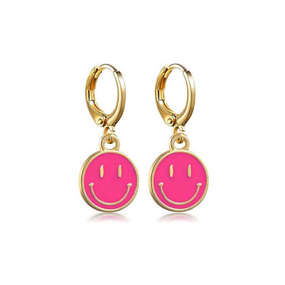 1 Pair Simple Style Heart Shape Smiley Face Lightning Enamel Metal Drop Earrings