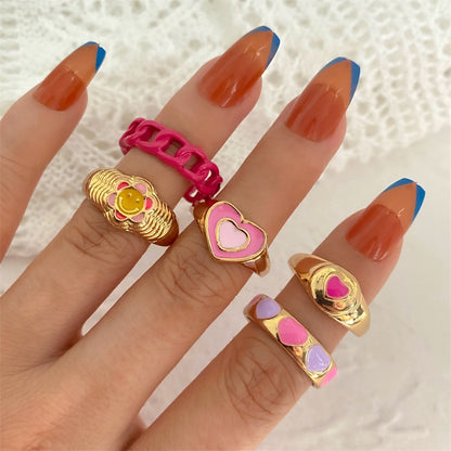 European And American New Oil Dripping Butterfly Smiley Ring 6-piece Cross-border Ins Love Joint Ring Suit Hzs2215