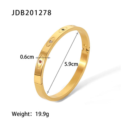 Retro Geometric Square Eye Stainless Steel Inlay Zircon Gold Plated Bangle