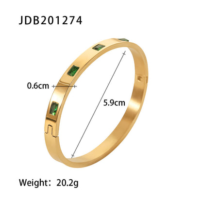 Retro Geometric Square Eye Stainless Steel Inlay Zircon Gold Plated Bangle