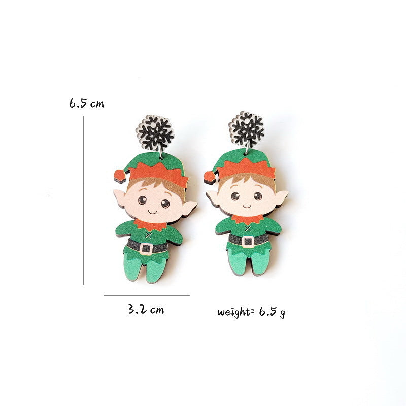 Exaggerated Cartoon Character Wood Printing Women's Earrings 1 Pair