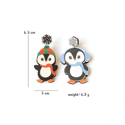 Exaggerated Cartoon Character Wood Printing Women's Earrings 1 Pair