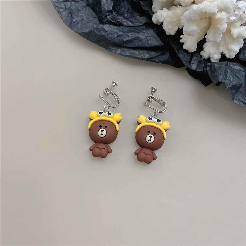 Cartoon Style Animal Resin Women's Drop Earrings Ear Clips 1 Pair