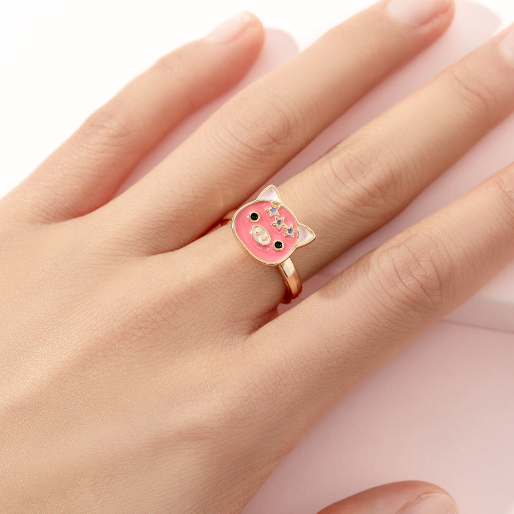 Cute Ice Cream Flower Butterfly Alloy Enamel Kid's Open Ring