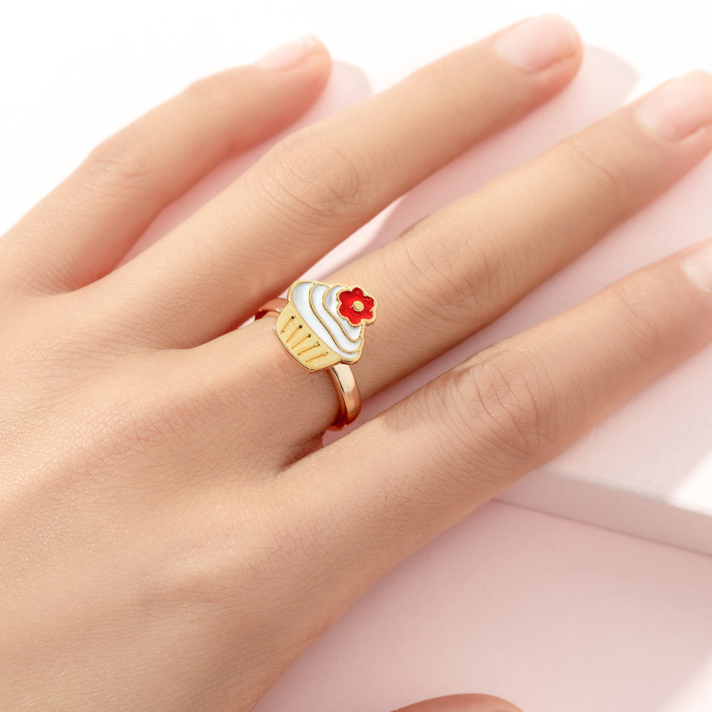 Cute Ice Cream Flower Butterfly Alloy Enamel Kid's Open Ring