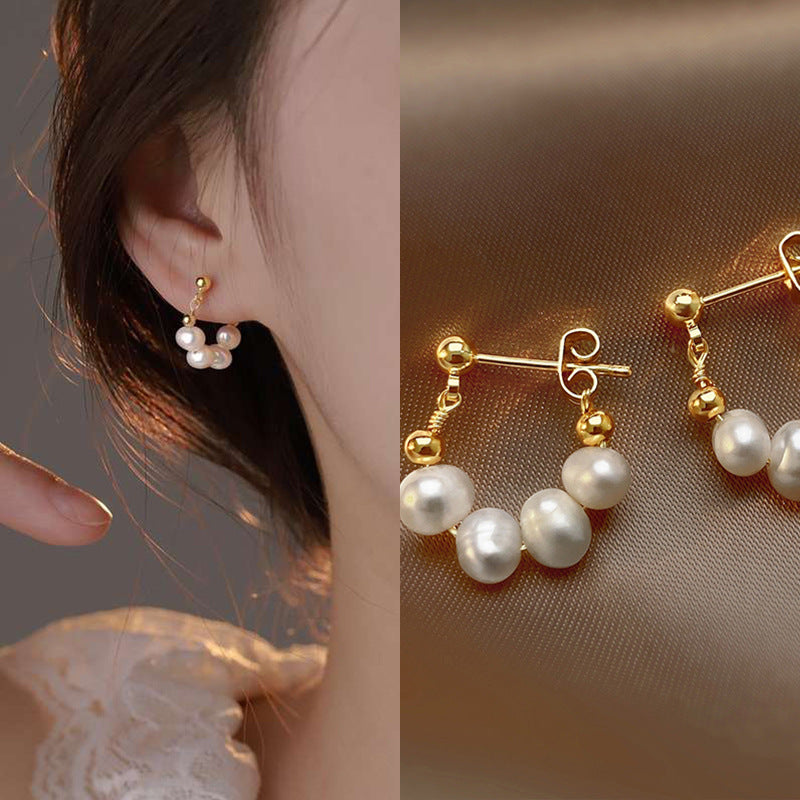 Fashion Geometric Flower Alloy Inlaid Pearls Women's Earrings 1 Pair