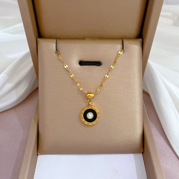 Simple Style Geometric Gourd Titanium Steel Plating Rhinestones Pendant Necklace