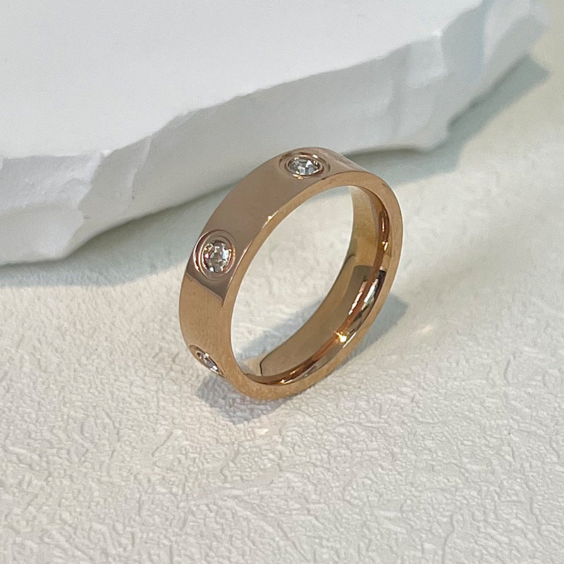 Ins Style Simple Style Circle Titanium Steel Plating Inlay Zircon Rings