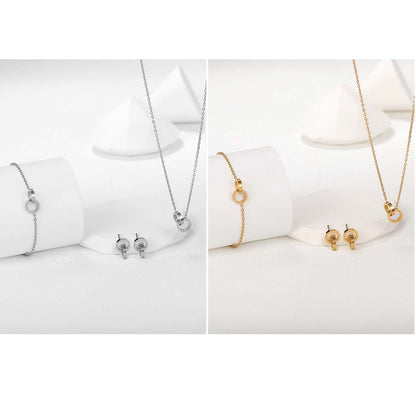 Modern Style Simple Style Commute Double Ring Stainless Steel Beaded Plating Chain 18k Gold Plated White Gold Plated Unisex Bracelets Earrings Necklace