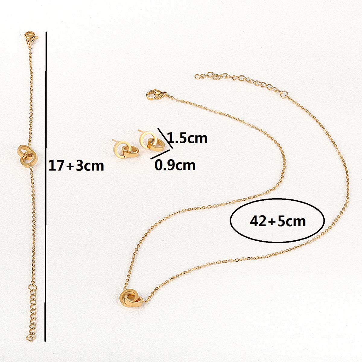 Modern Style Simple Style Commute Double Ring Stainless Steel Beaded Plating Chain 18k Gold Plated White Gold Plated Unisex Bracelets Earrings Necklace