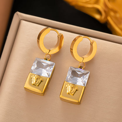 Vintage Style Simple Style Human Square Butterfly Titanium Steel Plating Inlay Zircon 18k Gold Plated Earrings Necklace