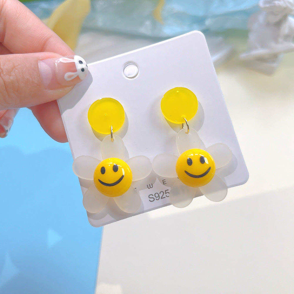 1 Pair Cute Smiley Face Flower Arylic Drop Earrings