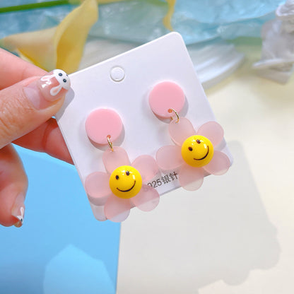 1 Pair Cute Smiley Face Flower Arylic Drop Earrings