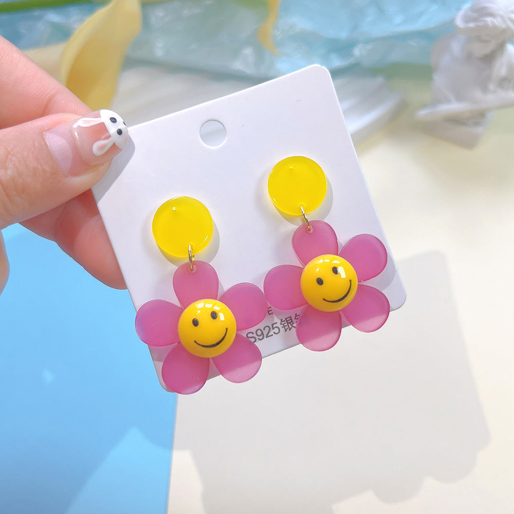 1 Pair Cute Smiley Face Flower Arylic Drop Earrings