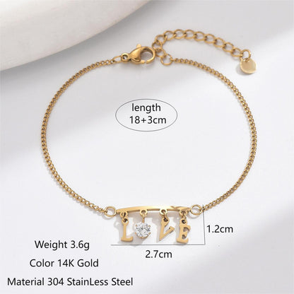 304 Stainless Steel 14K Gold Plated Simple Style Classic Style Polishing Plating Inlay Letter Heart Shape Zircon Bracelets