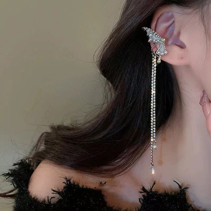 1 Pair Lady Geometric Star Bow Knot Tassel Inlay Alloy Artificial Rhinestones Artificial Pearls Drop Earrings